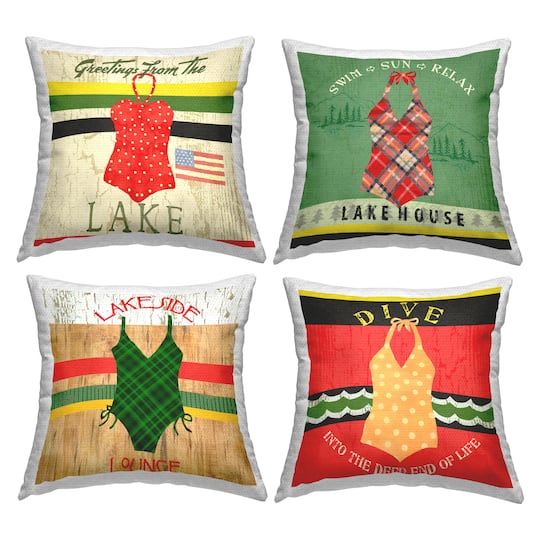 Stupell Industries 18" x 18" Vintage Rustic Swimsuits Outdoor Print Throw Pillow Set